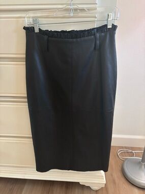 Zara Black Faux Leather Pencil Skirt with Ruffle Waist